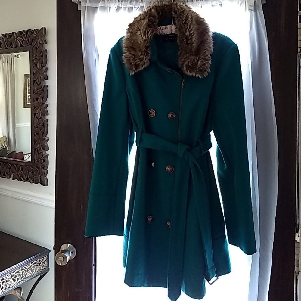Teal, double breasted, wool overcoat